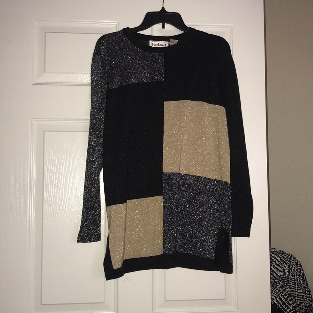 Color-block shimmery sweater